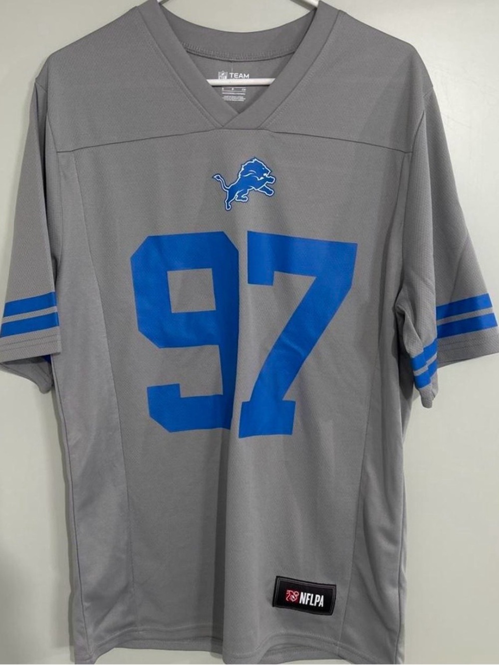 NFL Men's Grey #97 Football Jersey with Blue Accents